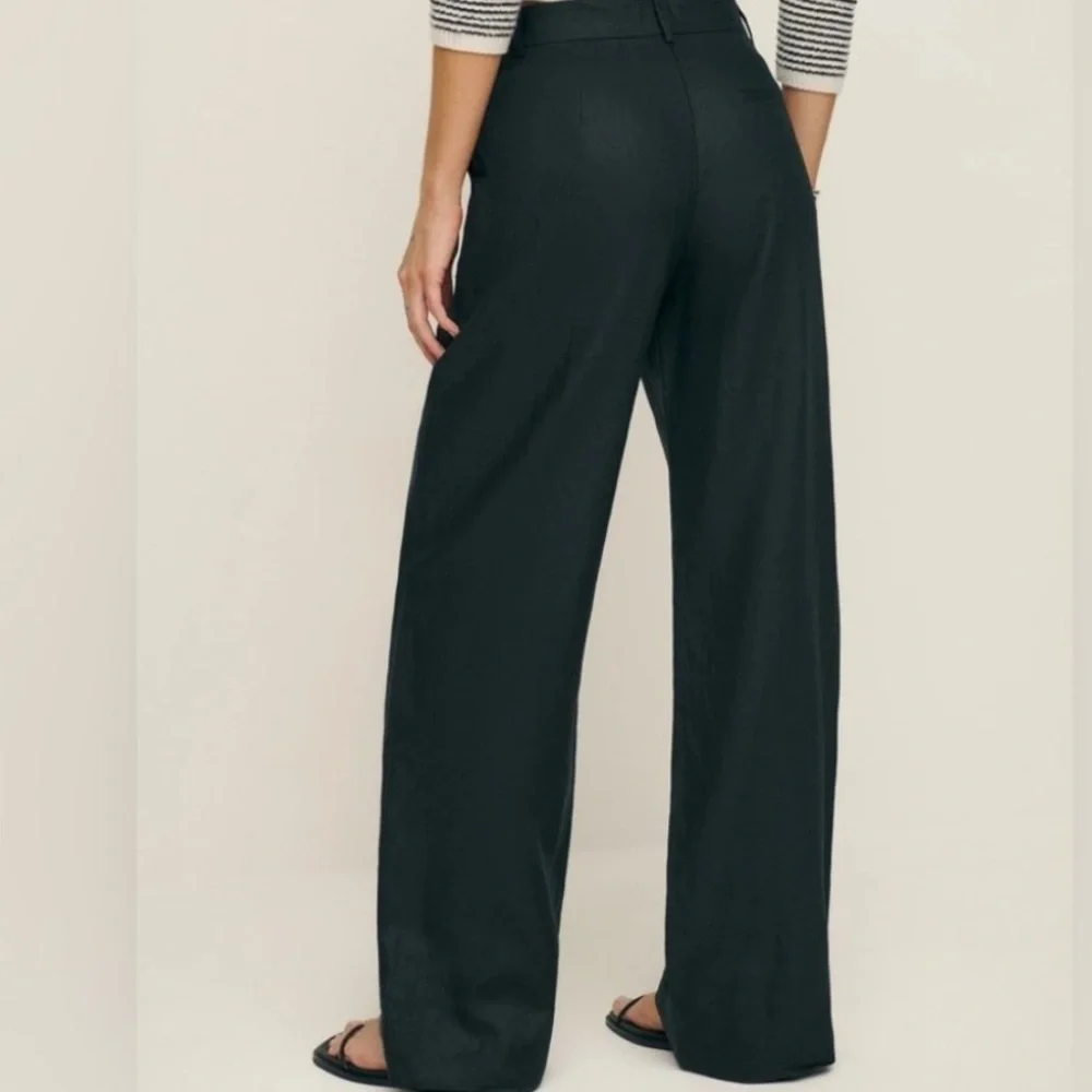 Reformation Carter Mid Rise Wide Leg Linen Trouser Pant Black size 4 Petite